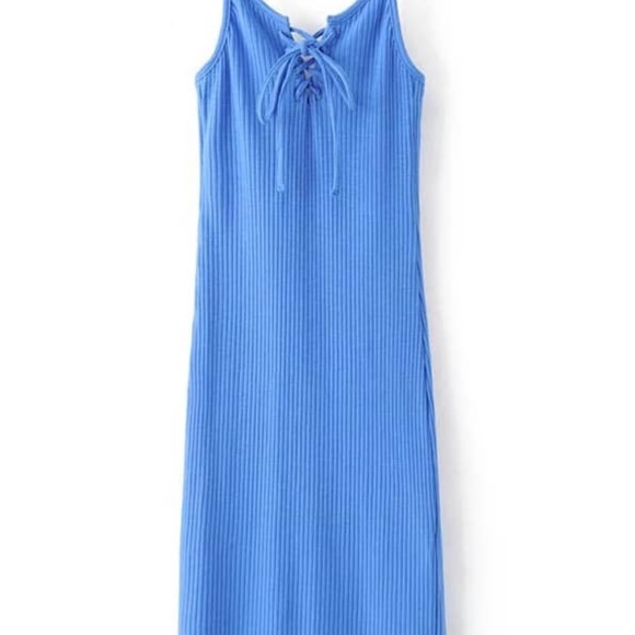 SHEIN // Blue Ribbed Spaghetti Strap Dress - Picture 3 of 5